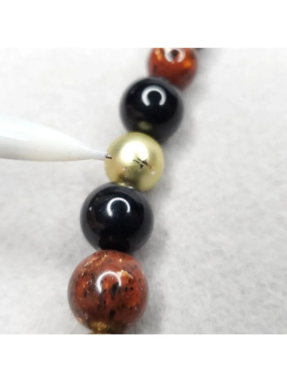 Vintage Beaded Necklace Gold Tone Leopard Black Brown 30